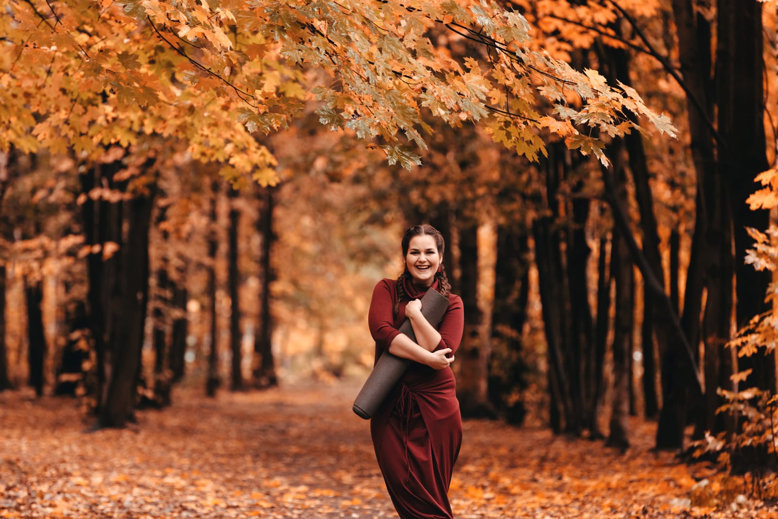 Woman Yoga Mat Autumn Forest