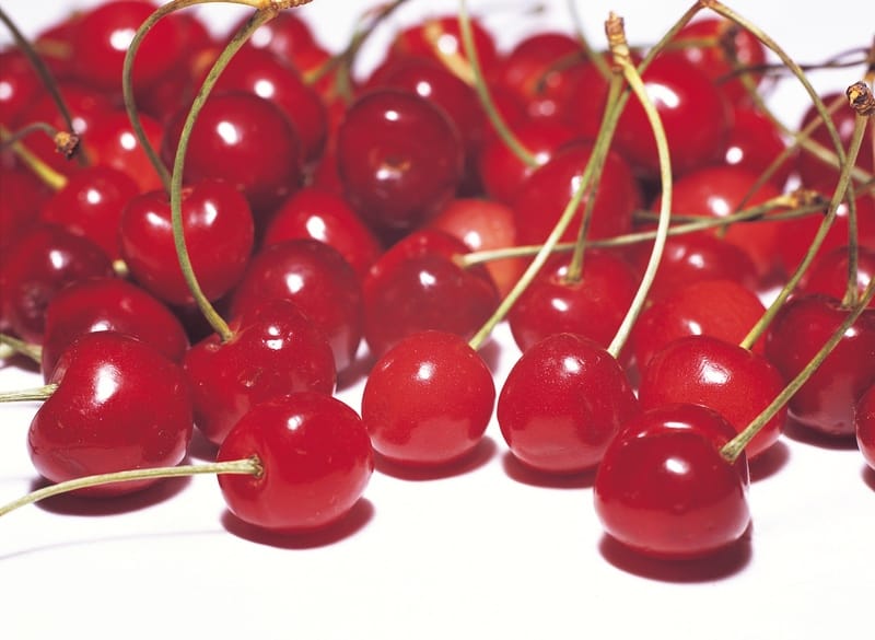 Fresh Red Cherries White Background