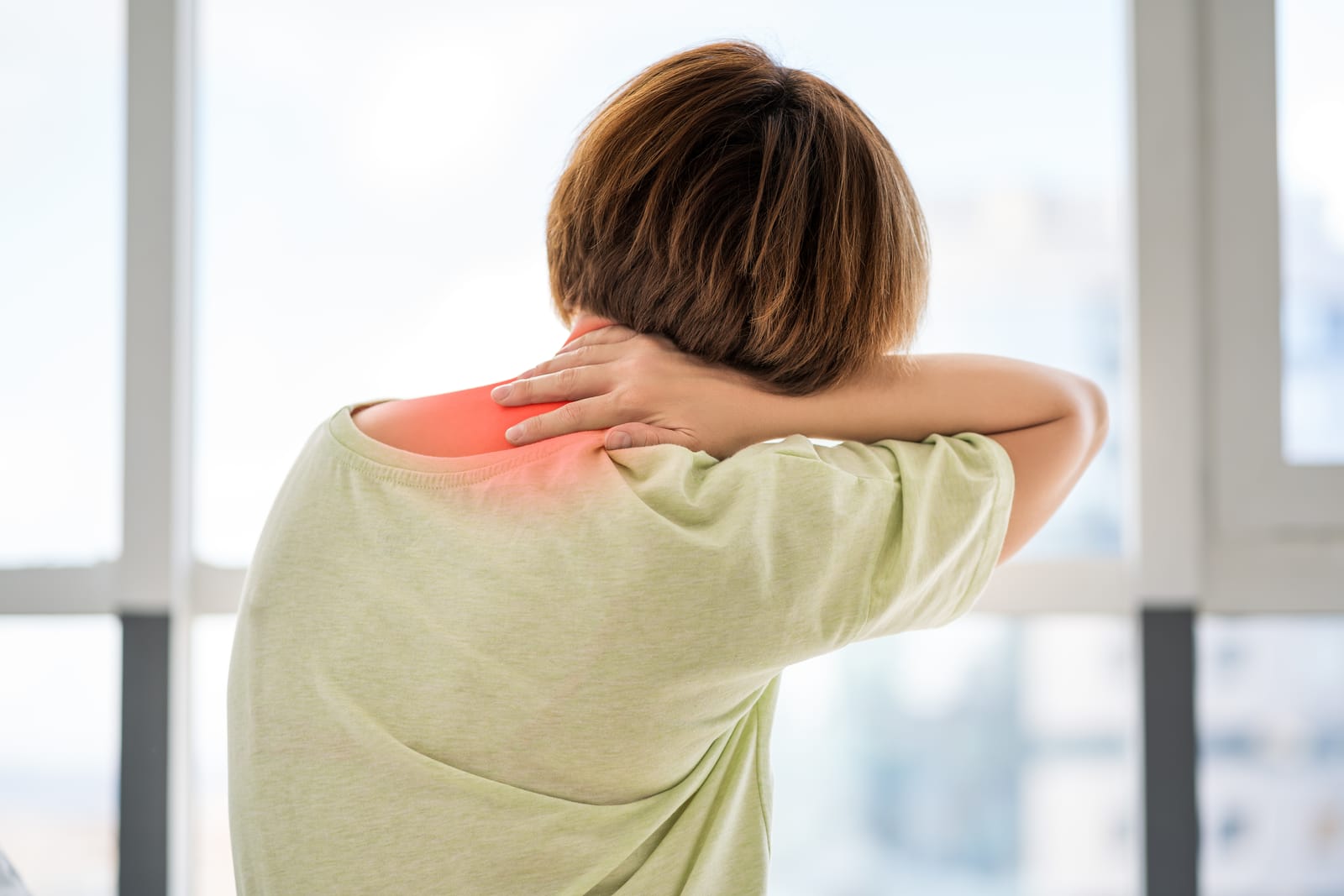 Woman Neck Pain Red Glow Back