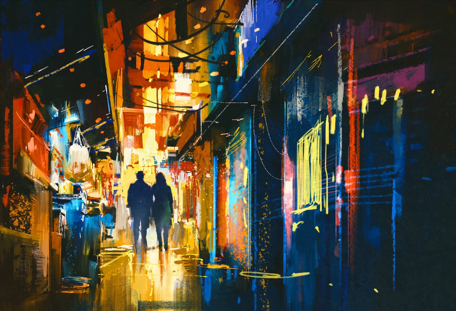 Colorful Painting Couple Night Alley