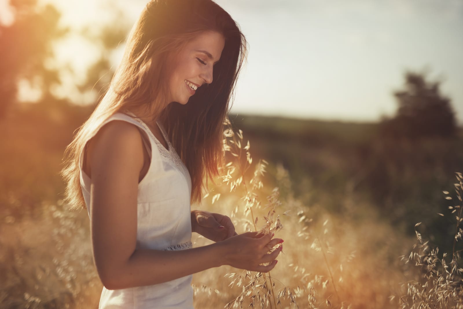 Woman Smiling Golden Wheat Field